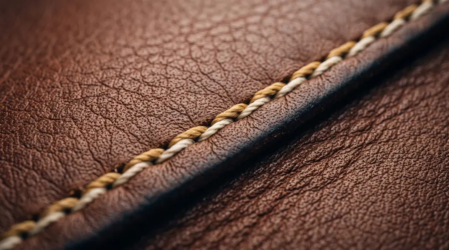 Cognac leather with gold and ivory saddle stitching